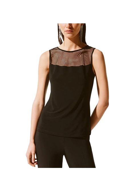Top Joseph Ribkoff donna 243757S25 Nero girocollo senza maniche tessuto a rete trasparente strass JOSEPH RIBKOFF | Top | 243757S2511